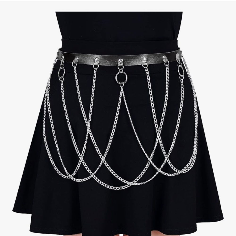 Black Skirt with Silver Chain Details